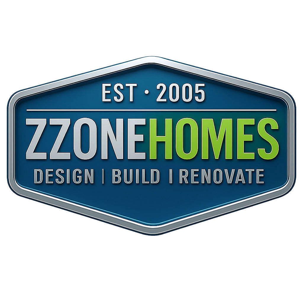 Zzone Homes 3D logo badge — Est. 2005, Design | Build | Renovate.